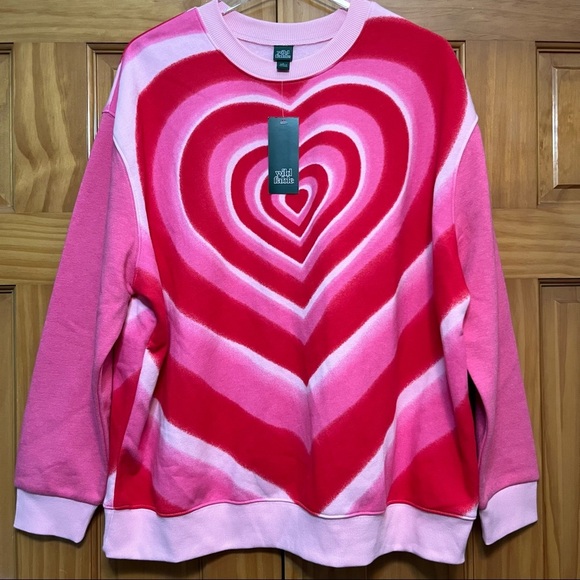 Wild Fable Pink/Red Heart Sweatshirt Unisex NWT - Picture 3 of 7